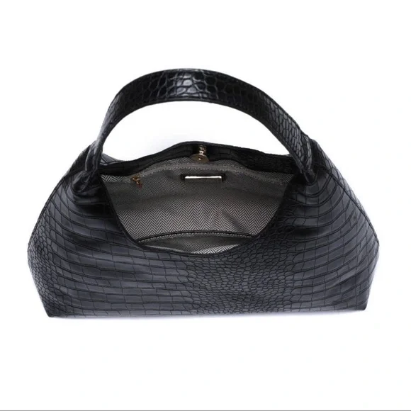 NWT Black Vegan Leather Croc Design Hobo - Picture 8 of 8
